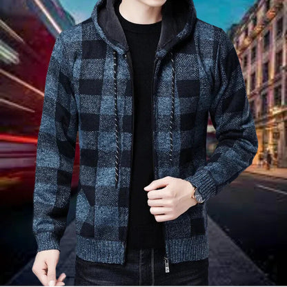 Gilet en maille à carreaux pour hommes, avec capuche, de qualité