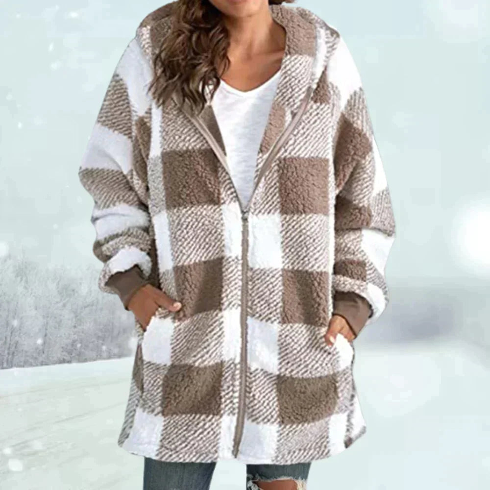 Manteau à carreaux tendance pour femme Hiver