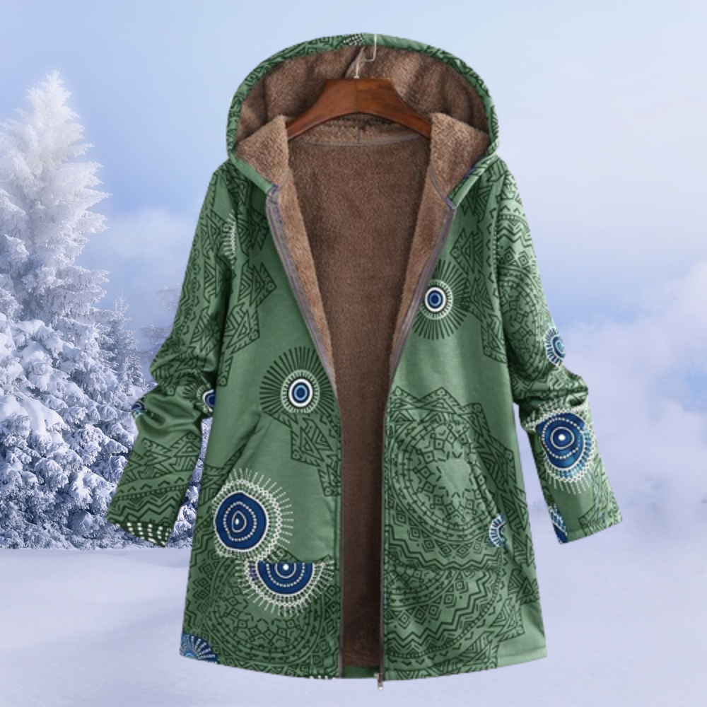 Manteau d'hiver long femme, motif floral élégant