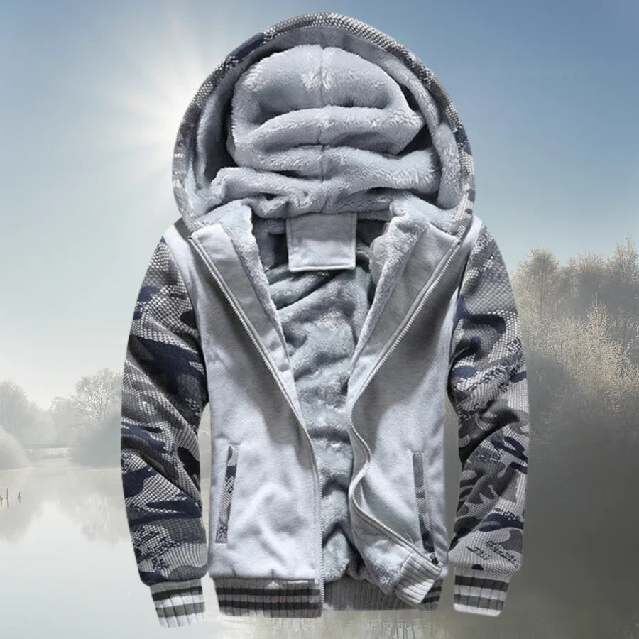 Fleece-Jacke mit Kapuze und Reißverschluss Warm - IdealeKleiden