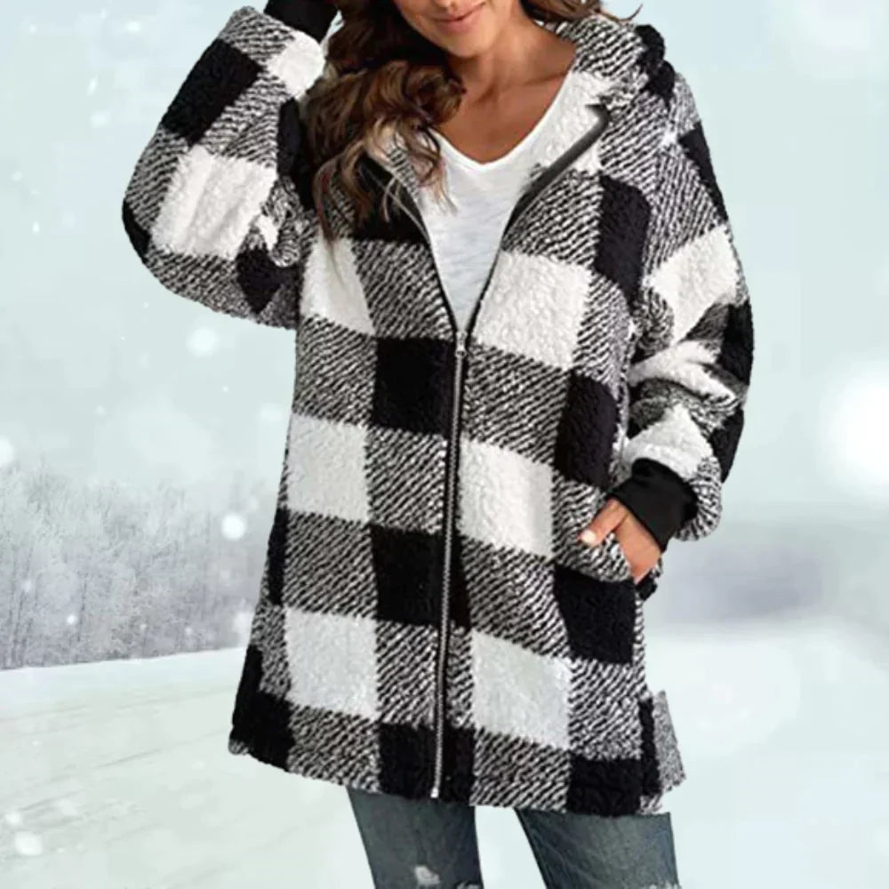 Manteau à carreaux tendance pour femme Hiver