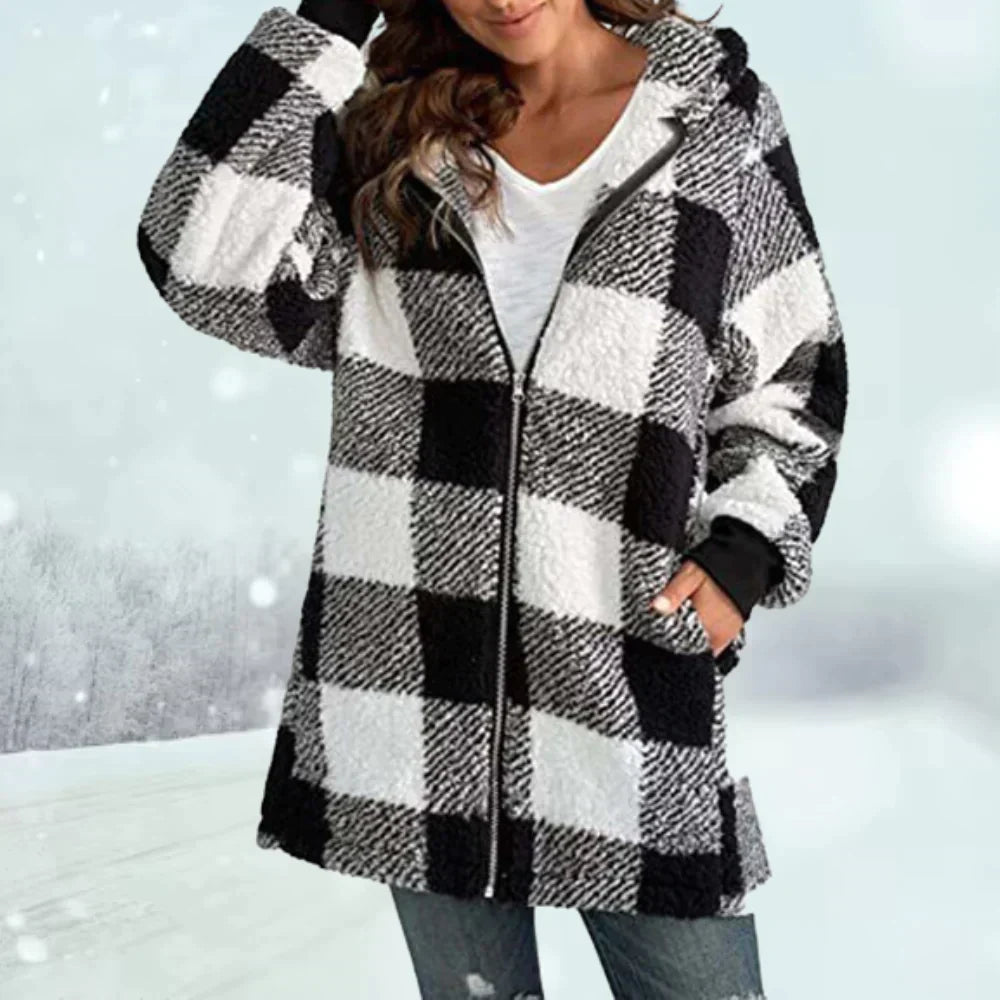 Veste d'hiver à carreaux chaude et élégante