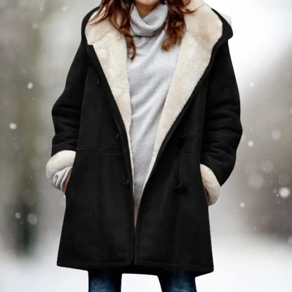 Yarelli - Veste polaire de luxe effet cuir mi-longue à capuche