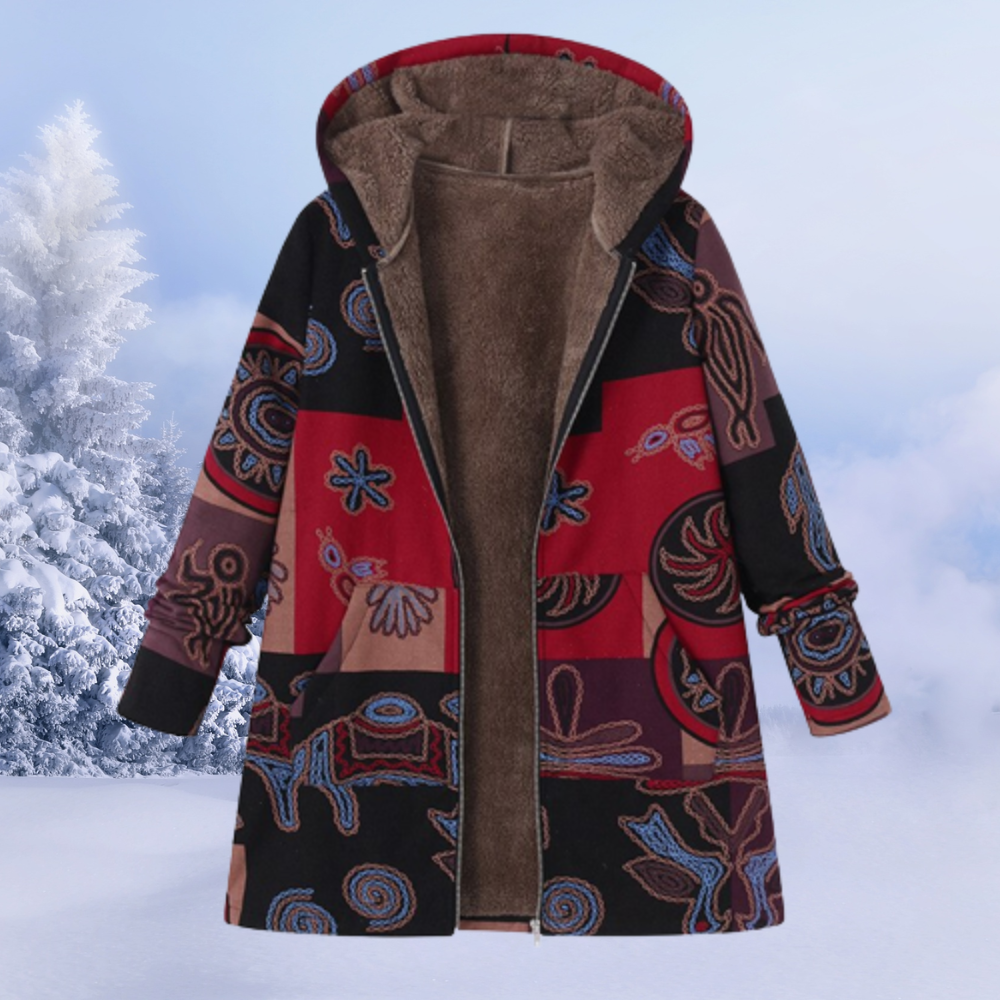 Stylischer Damen Wintermantel Blumenmuster - IdealeKleiden