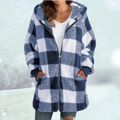 Manteau à carreaux tendance pour femme Hiver