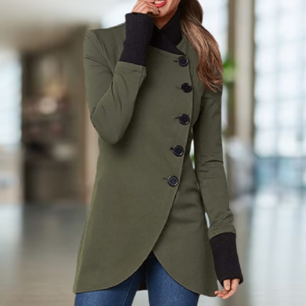 Manteau élégant pour femme Fermeture asymétrique boutonnée Coupe ajustée