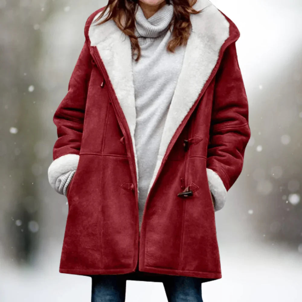 Yarelli - Veste polaire de luxe effet cuir mi-longue à capuche