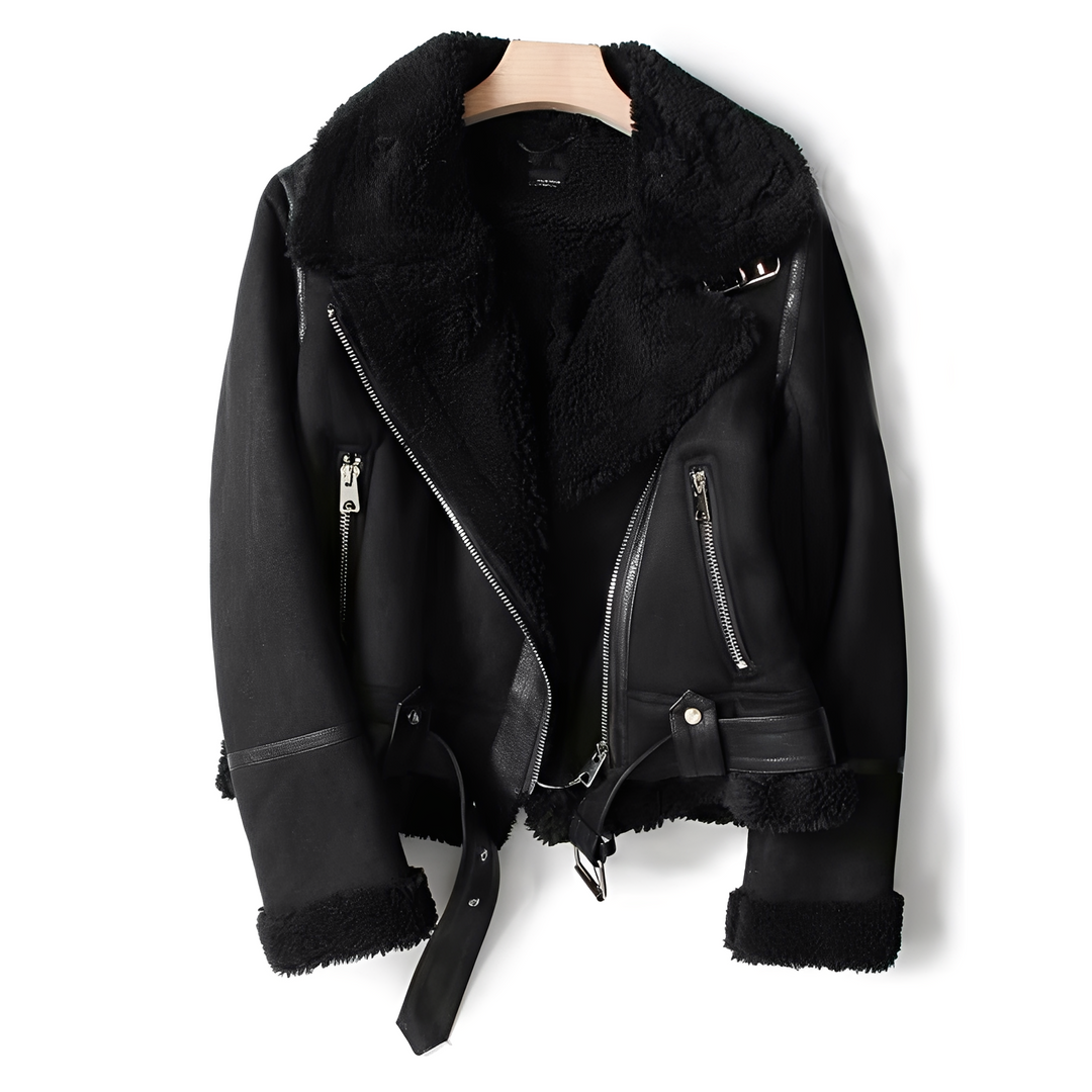 Veste en cuir souple noire pour femme