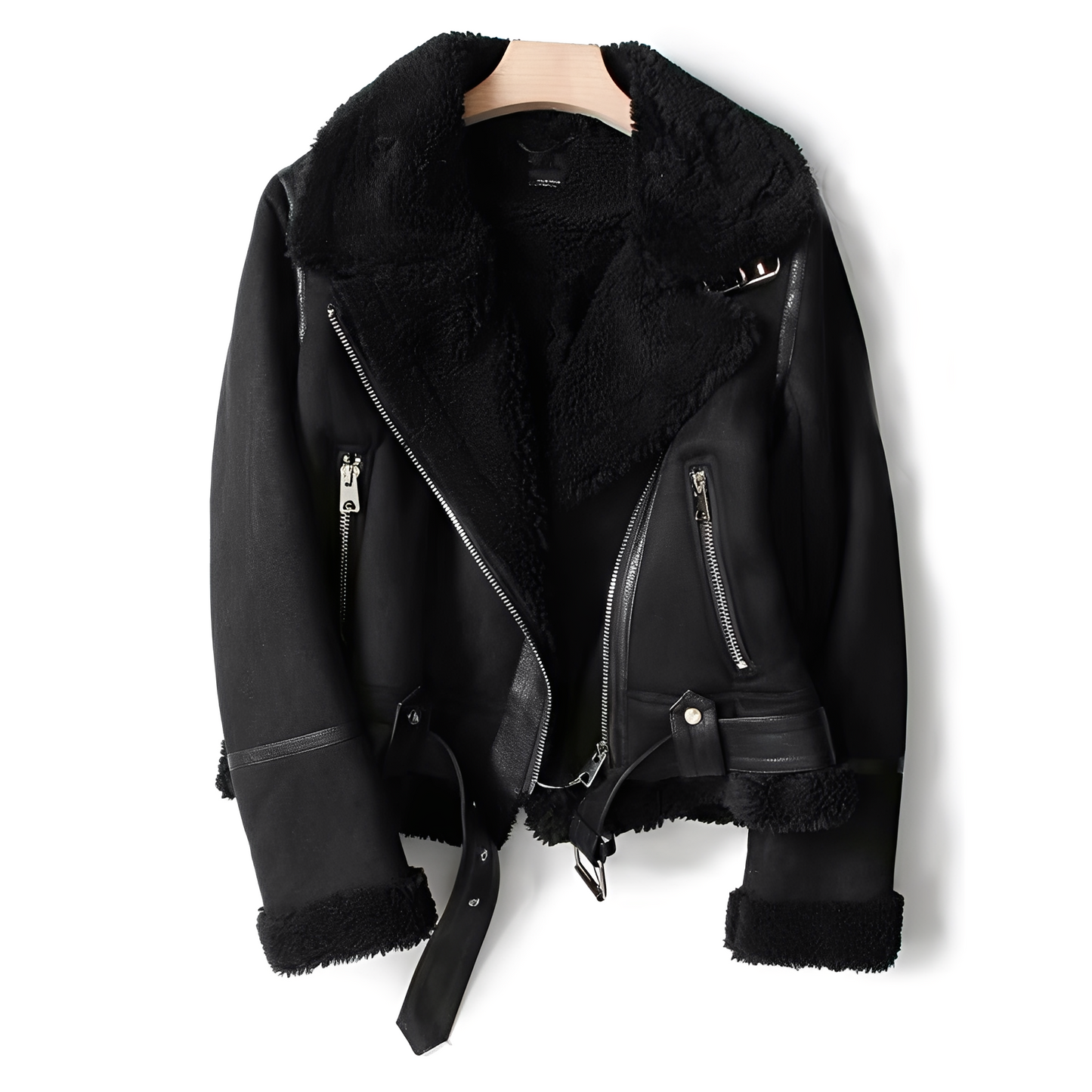Veste en cuir souple noire pour femme