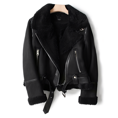 Veste en cuir souple noire pour femme
