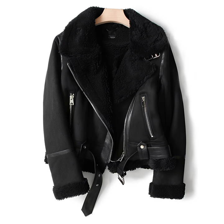 Veste en cuir souple noire pour femme