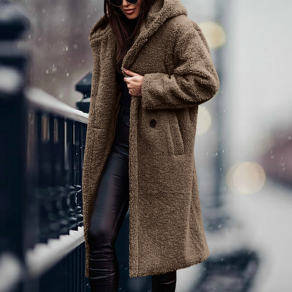 Manteau d'hiver oversize long à capuche doux