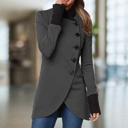 Manteau élégant pour femme Fermeture asymétrique boutonnée Coupe ajustée