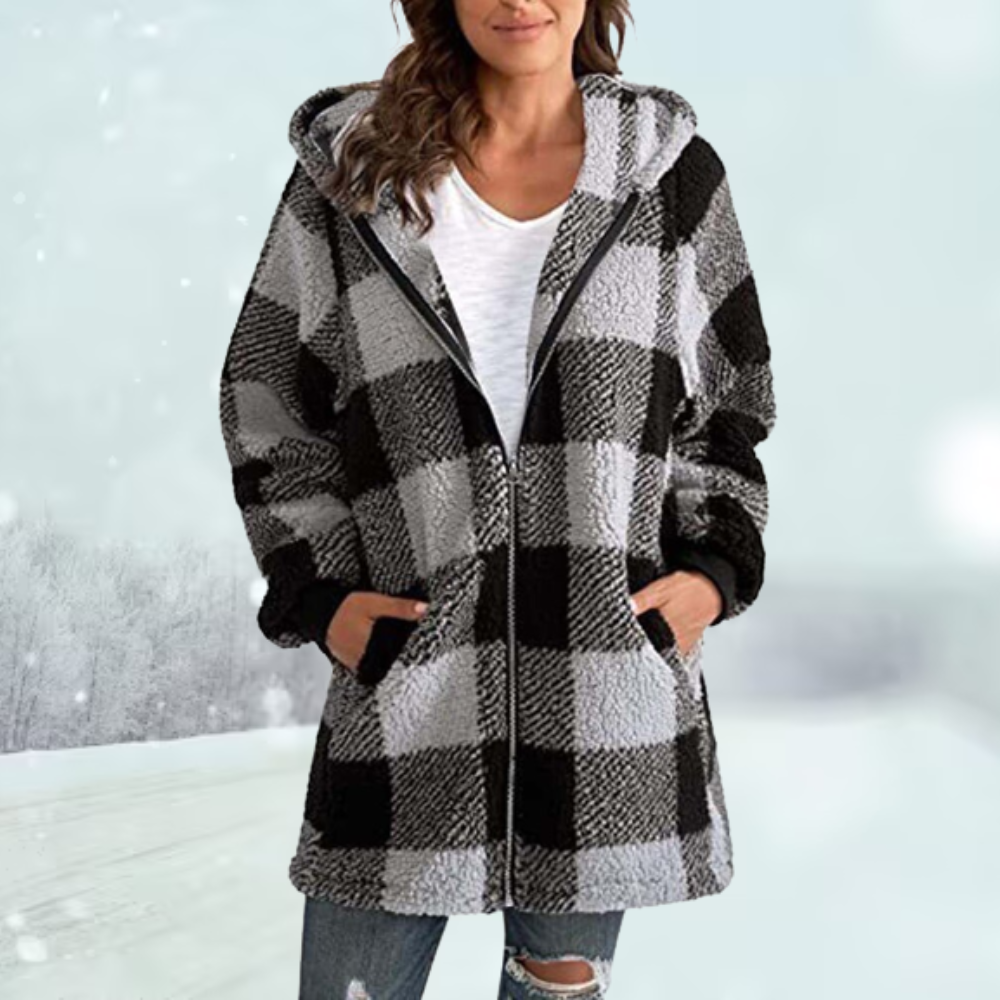 Veste d'hiver confortable à carreaux avec capuche