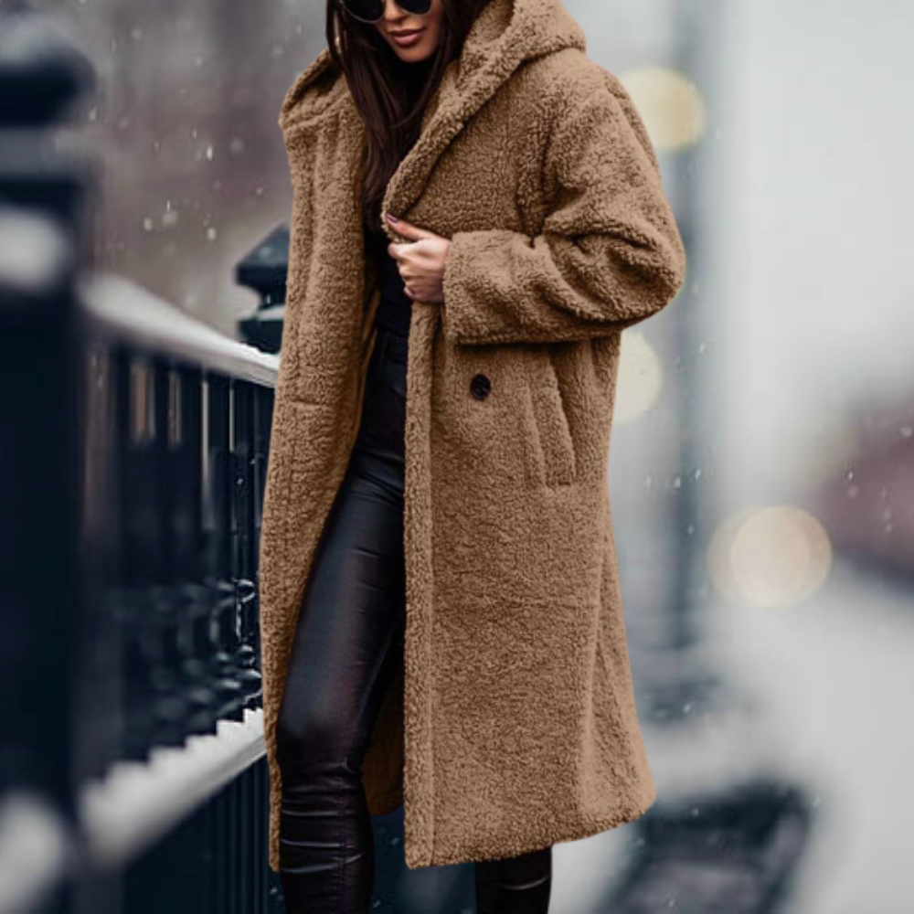 Manteau Teddy long capuche doux chaud