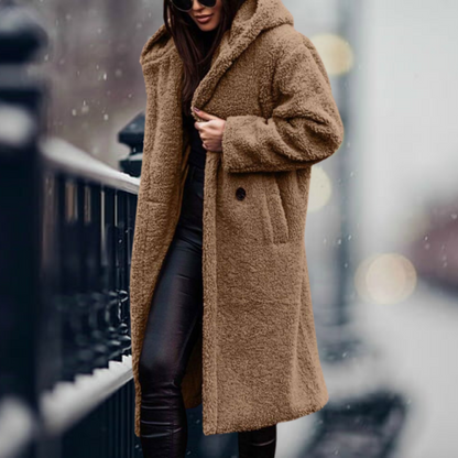 Manteau Teddy long capuche doux chaud