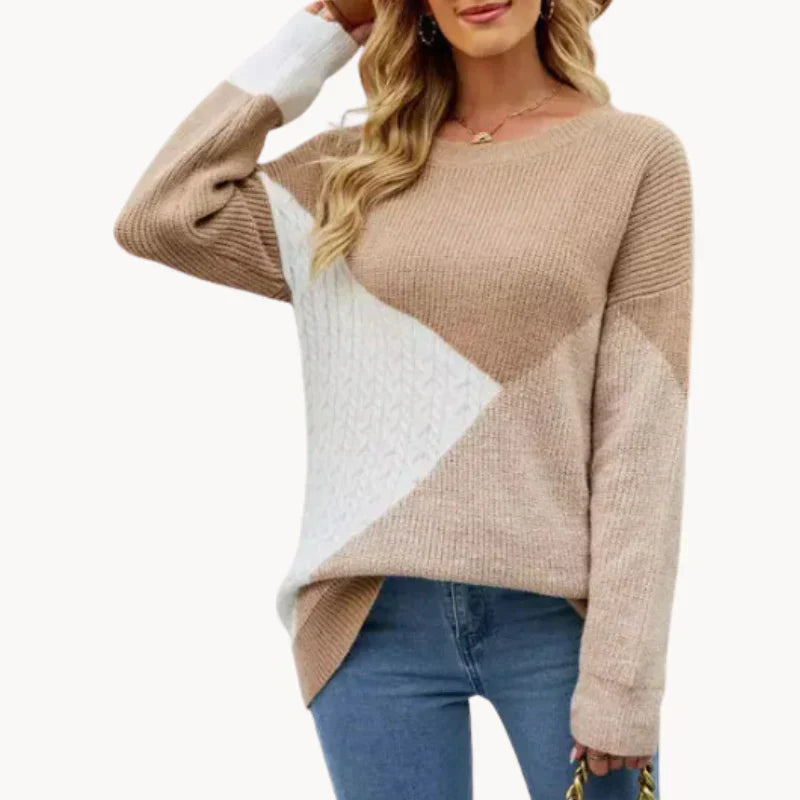 Sweat-shirt bicolore décontracté pour femme