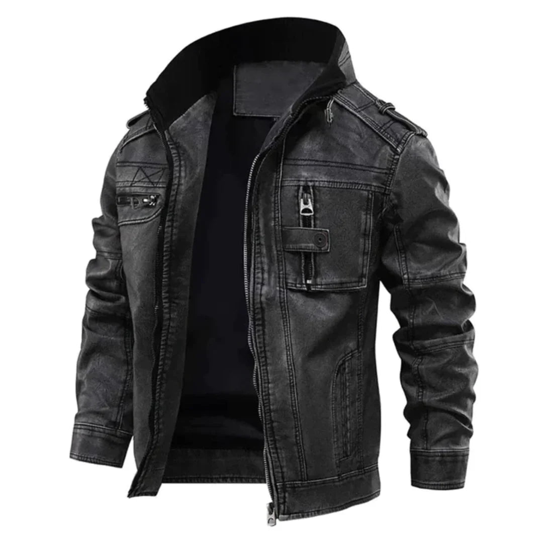 Biker Lederjacke Schwarz Stylish - IdealeKleiden
