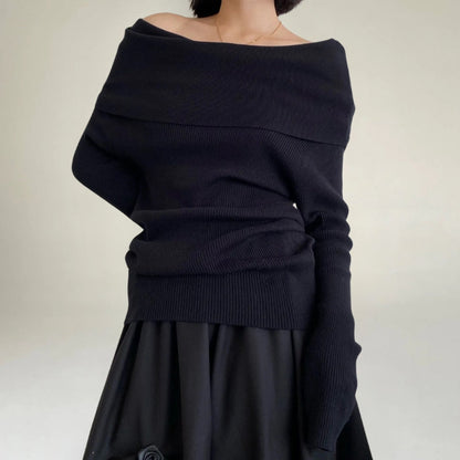 Pull en maille à épaules dénudées pour femme, design élégant