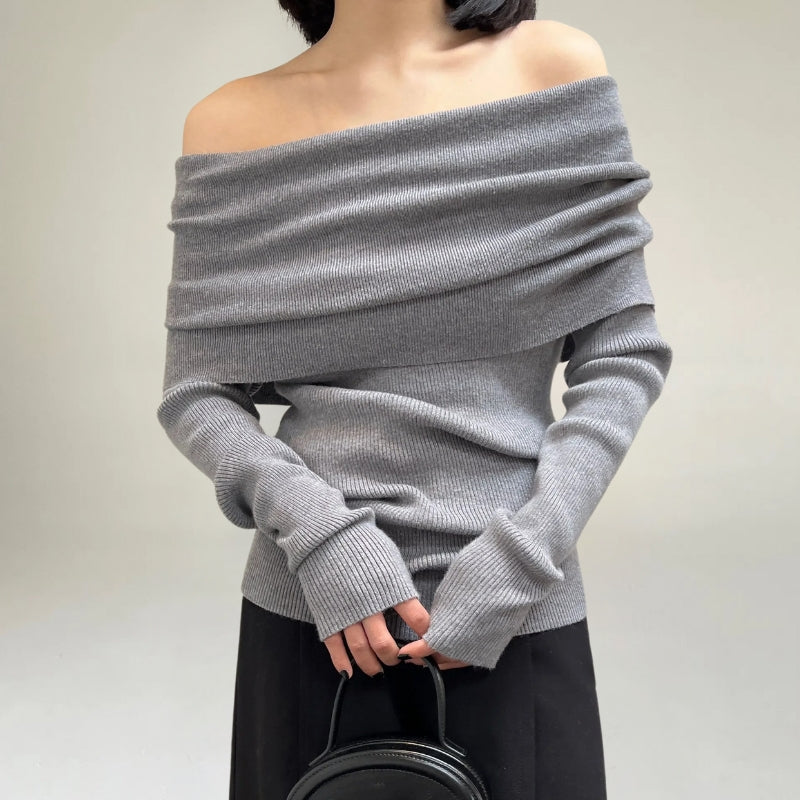 Pull en maille à épaules dénudées pour femme, design élégant