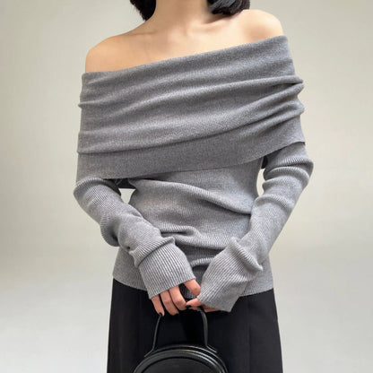 Pull en maille à épaules dénudées pour femme, design élégant