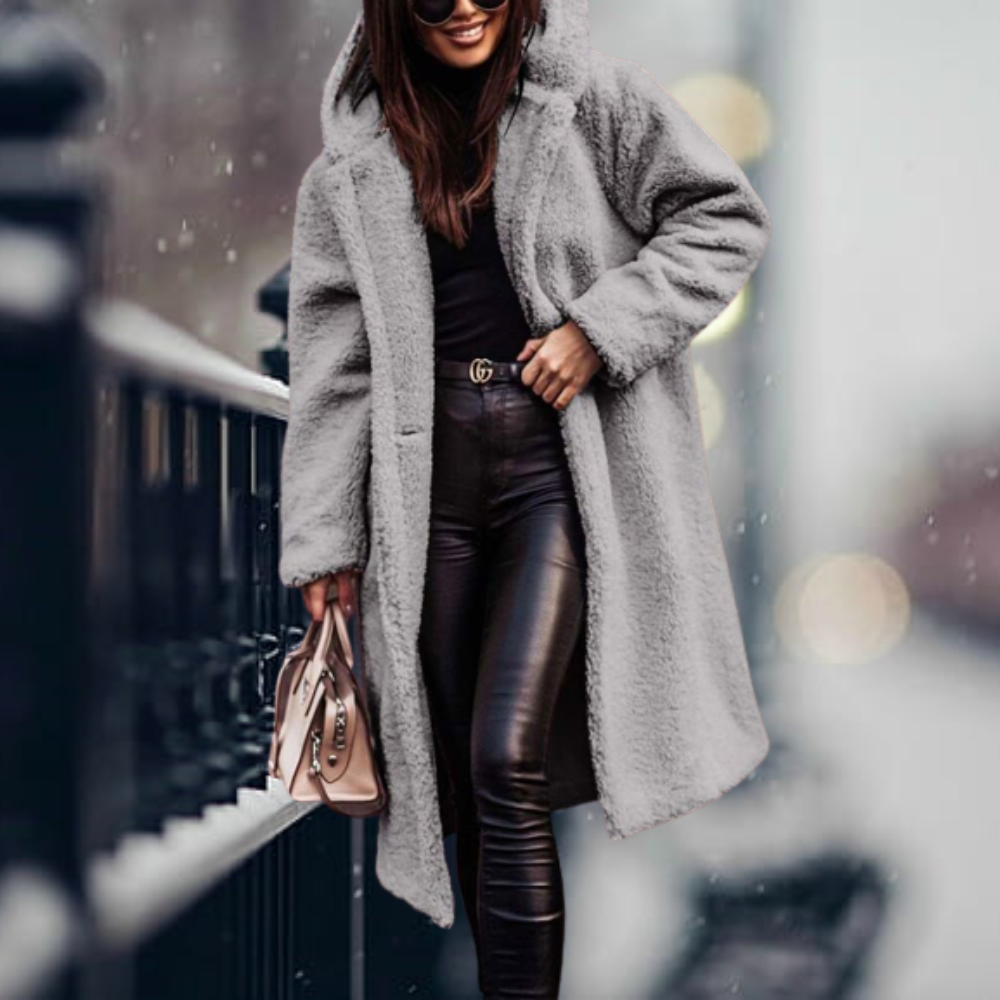 Manteau Teddy long capuche doux chaud