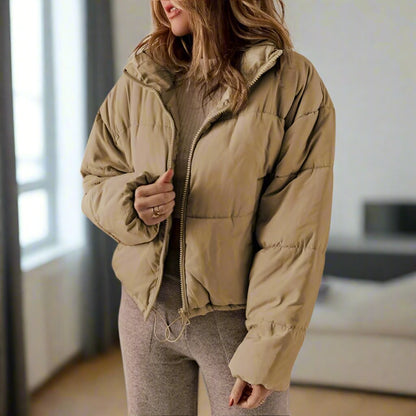 Kurze Pufferjacke Hochkragen Reißverschluss - IdealeKleiden