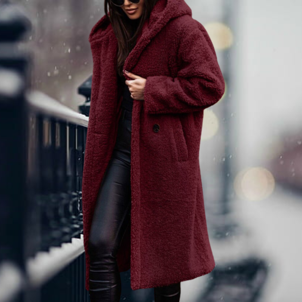 Manteau Teddy long capuche doux chaud