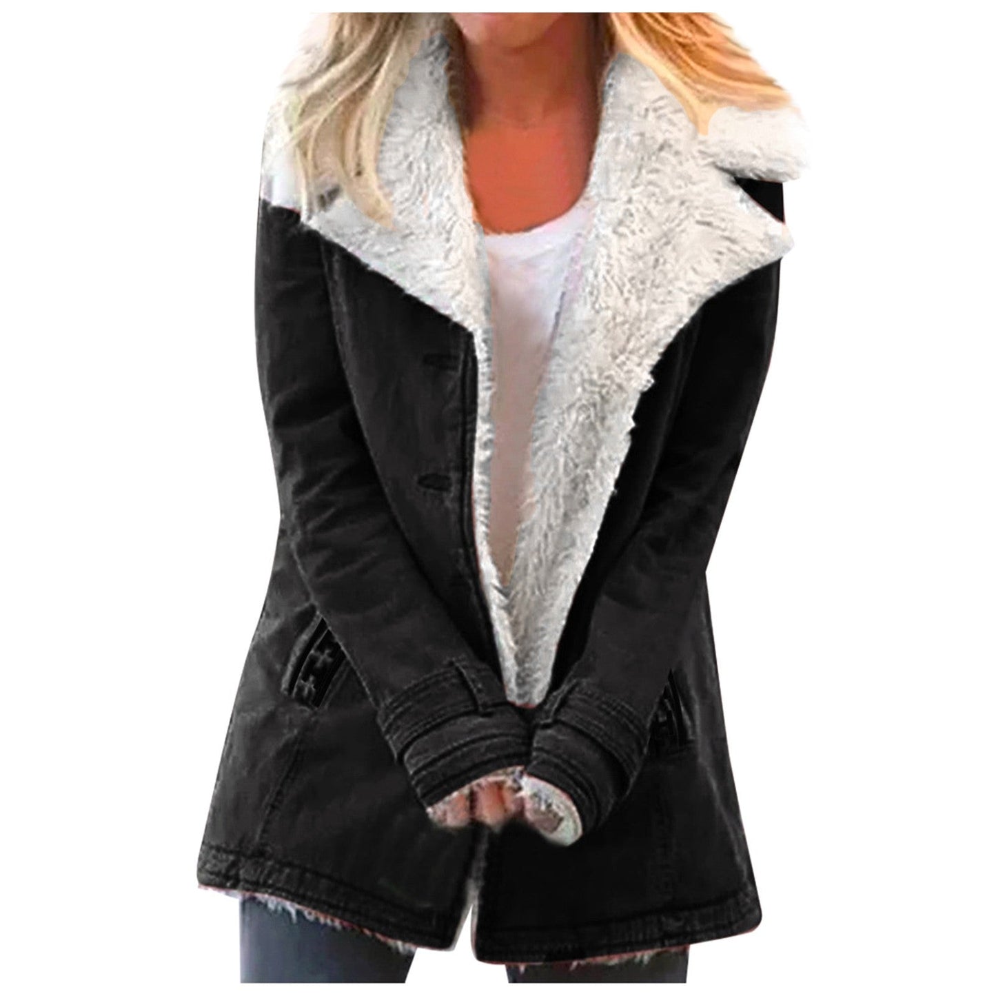 Veste d'hiver élégante pour femme avec col revers et manches longues