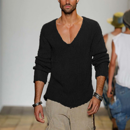Pull-over tricoté pour homme Col V Manches longues Été