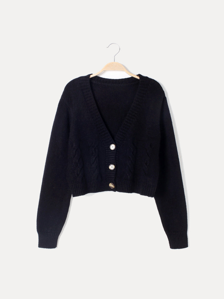 Cardigan pour femme torsadé en V avec boutonnage