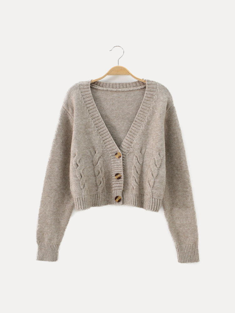 Cardigan pour femme torsadé en V avec boutonnage