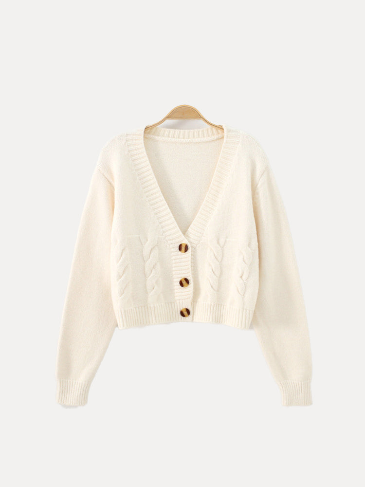 Cardigan pour femme torsadé en V avec boutonnage