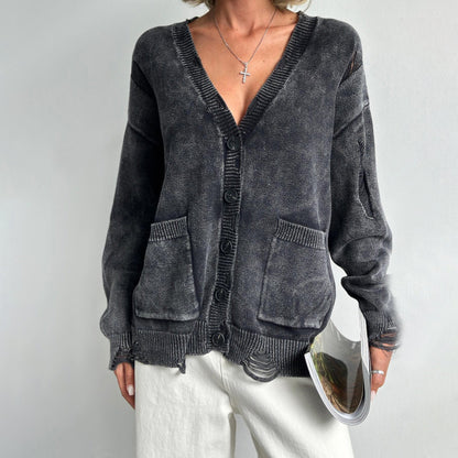 Pull femme coton col en V poches