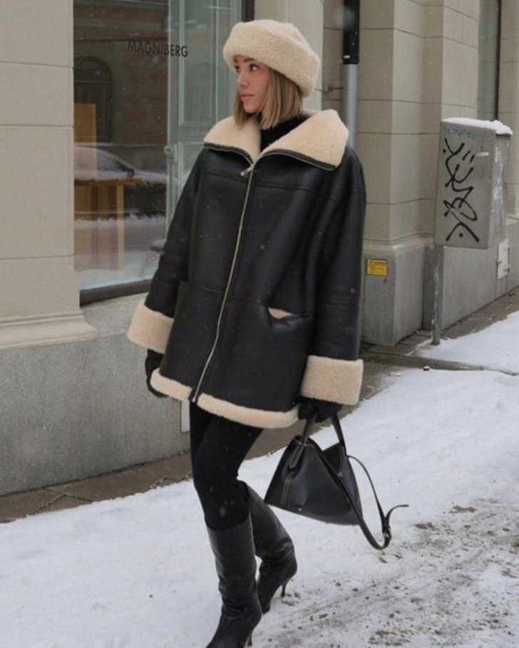 Lederjacke Damen Teddyfutter Warm und Stylish - IdealeKleiden