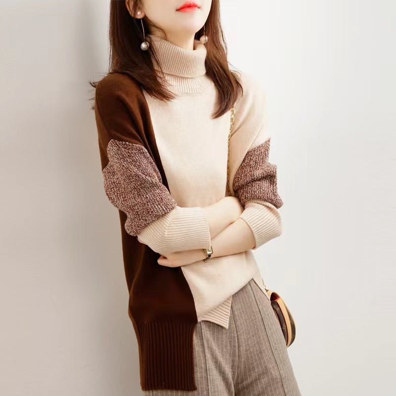 Pulls élégants | Col roulé couleur contrastante Tendance