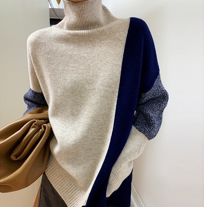 Pulls élégants | Col roulé couleur contrastante Tendance