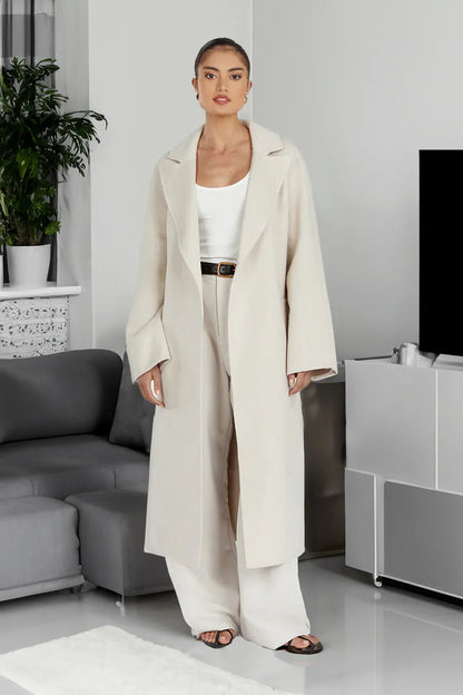 Trench-coat long élégant en laine pour femme