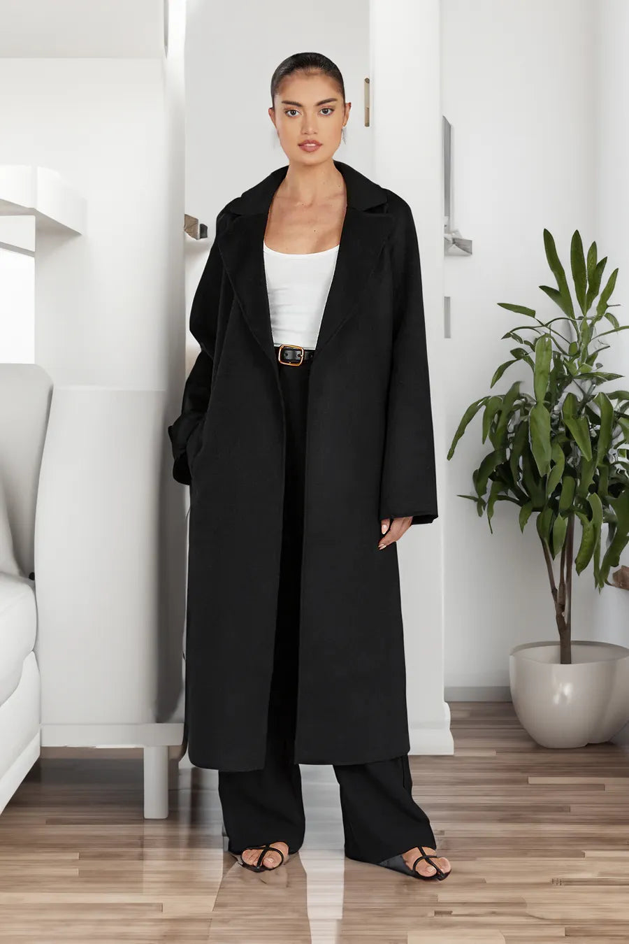 Trench-coat long élégant en laine pour femme