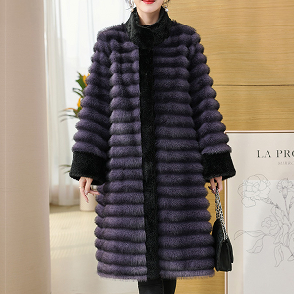 Manteau tendance coupe décontractée col montant avec garniture en fourrure
