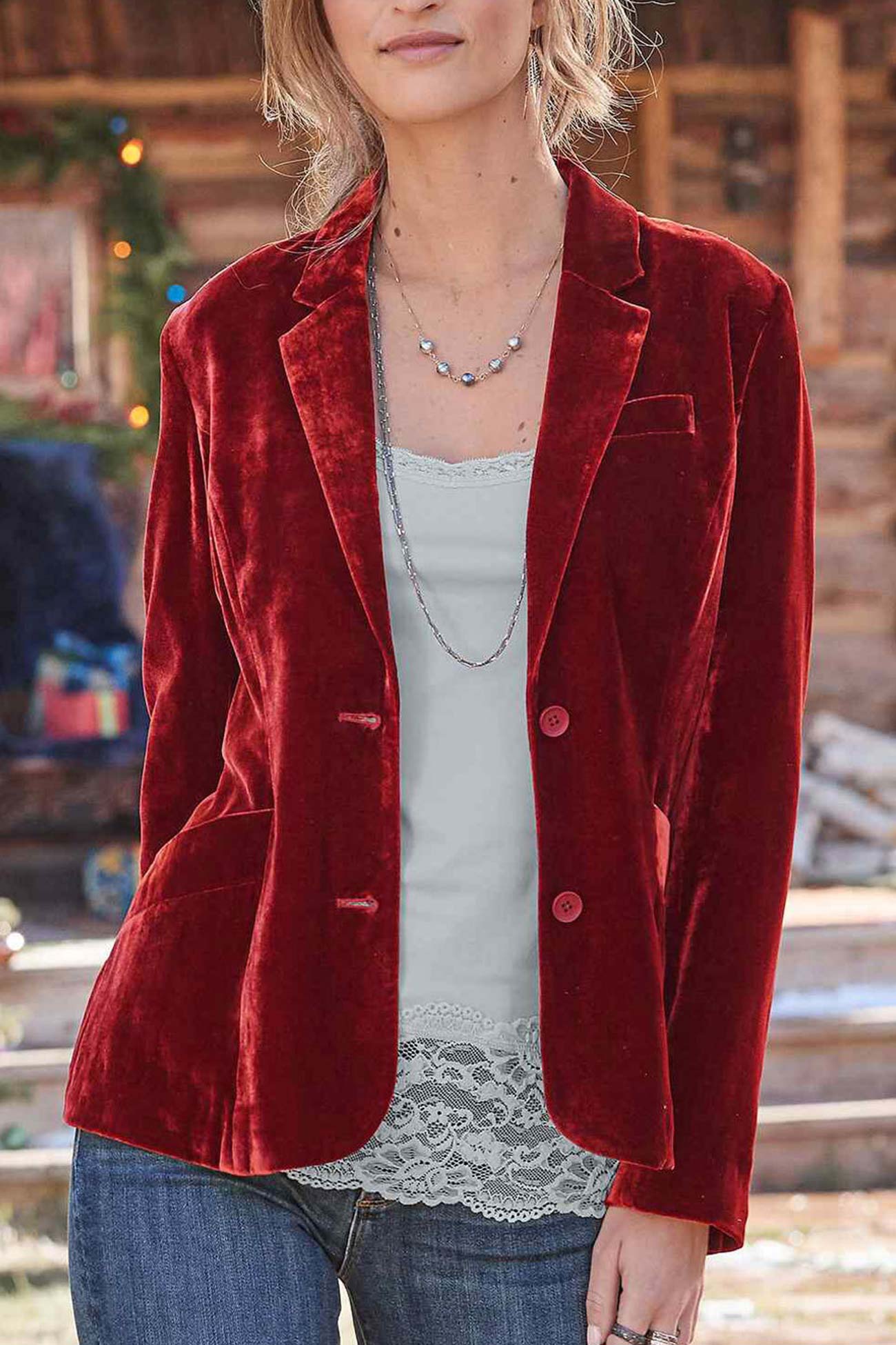 Robe élégante | Blazer court en velours rouge