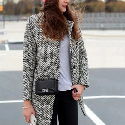 Manteau en laine pour femme Tissu pied-de-poule chic Design élégant