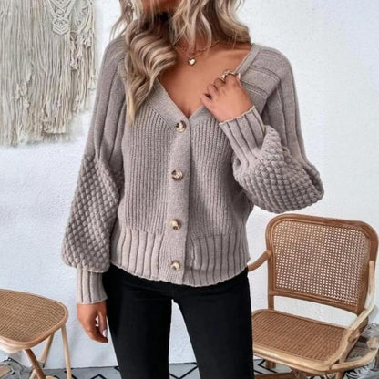 Cardigan en maille pour femme, manches longues, fermeture boutonnée