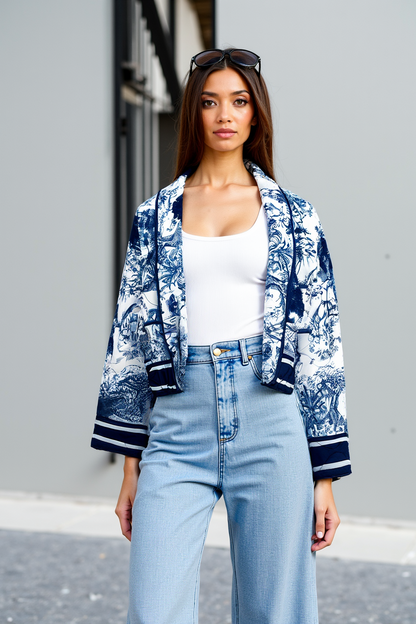 Doudoune matelassée fleurie bleue tendance et confortable