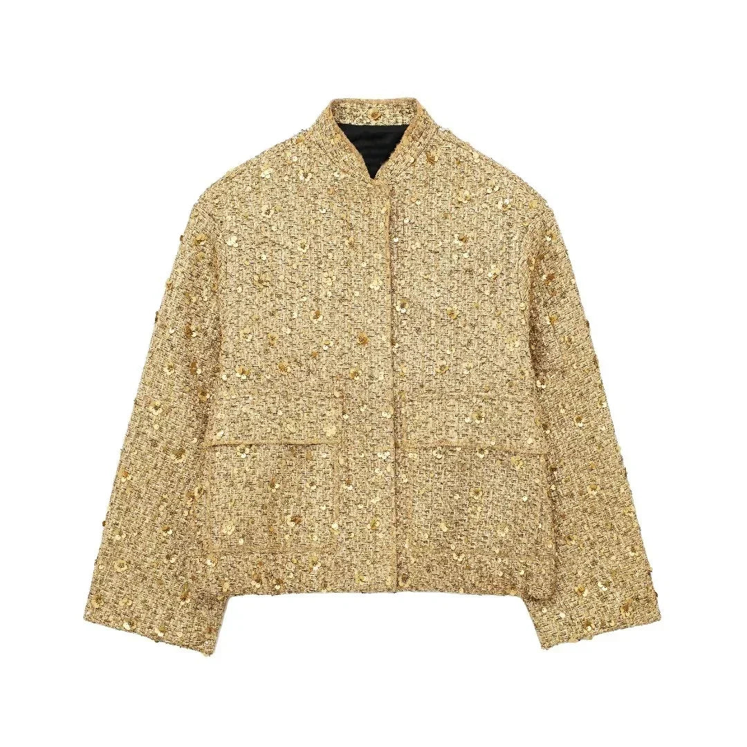 Glitzer Jacke Damen Statement Blazer Offene Front - IdealeKleiden