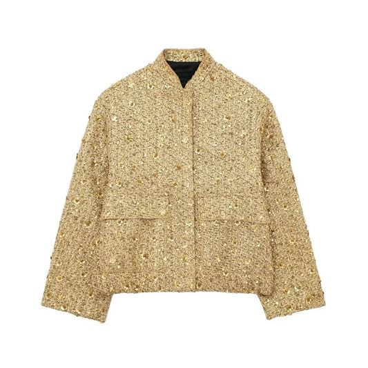 Glitzer Jacke Damen Statement Blazer Offene Front - IdealeKleiden
