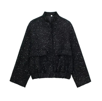 Veste à paillettes pour femme, blazer tendance, devant ouvert