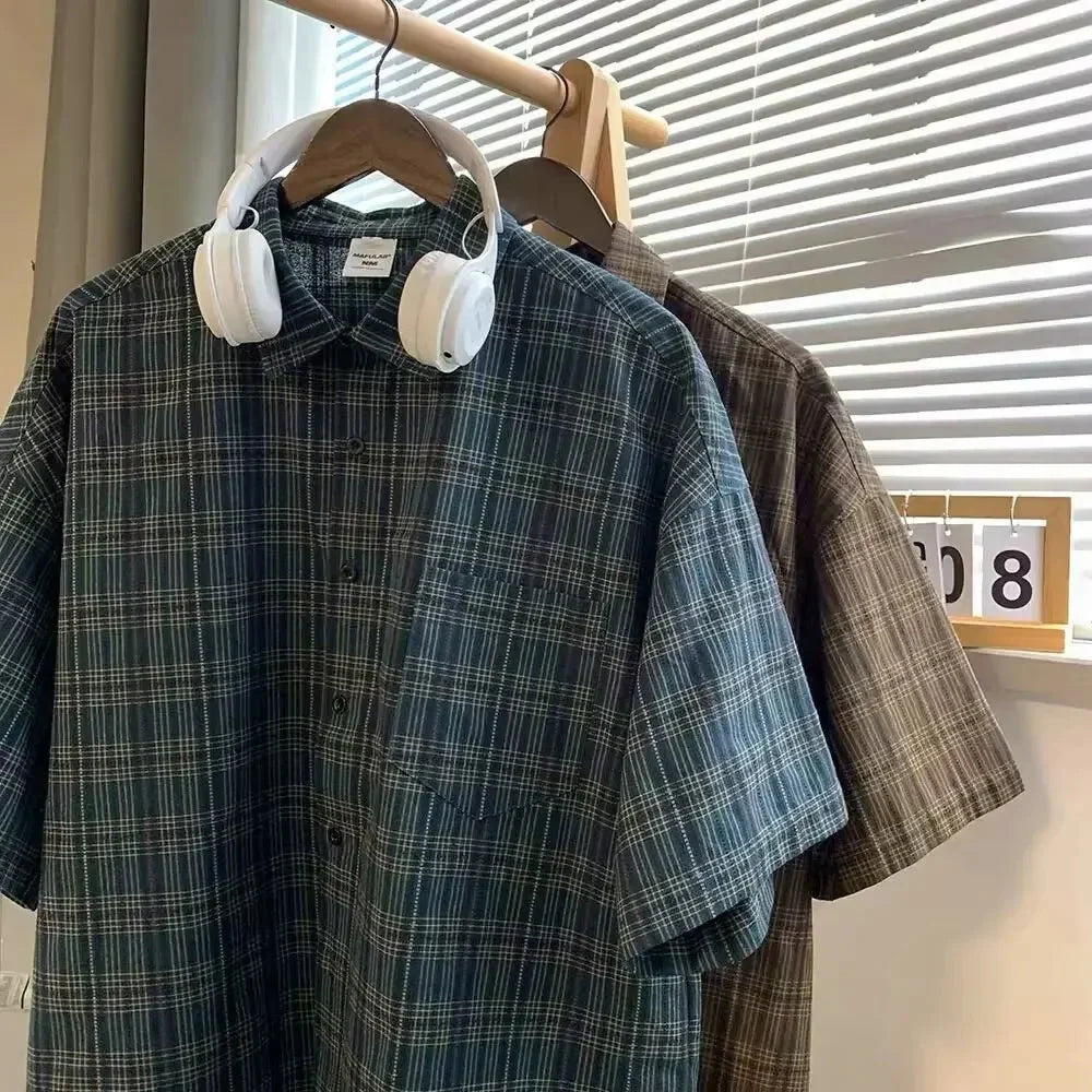 Chemise à manches courtes à carreaux pour homme coupe décontractée