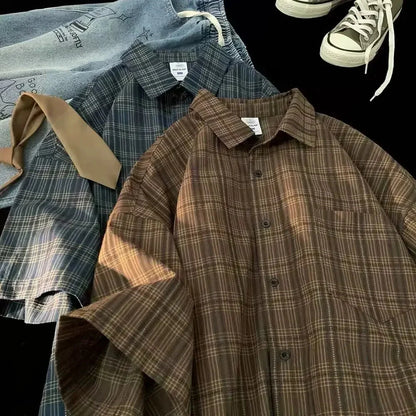 Herren Kurzarm Hemd Kariert Relaxed Fit - IdealeKleiden