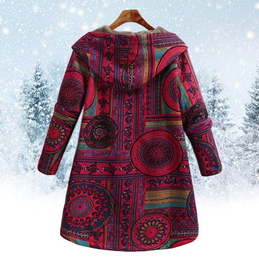 Boho-Wintermantel Blumenprint Damen - IdealeKleiden